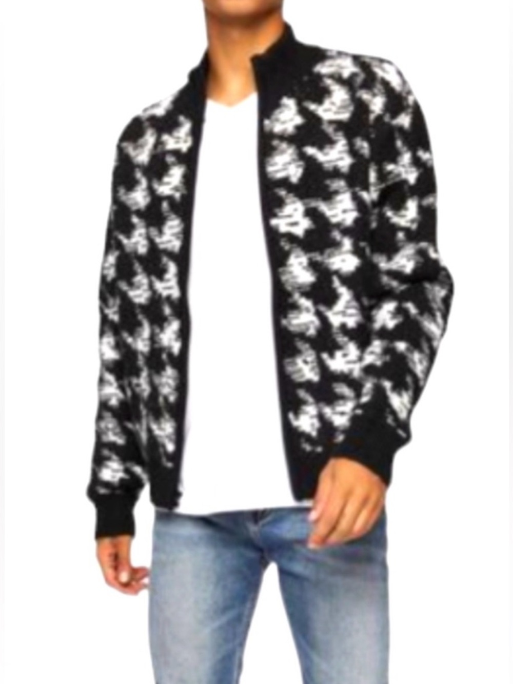 Forever 21 Men’s Houndstooth Black & White Zip Up Cardigan, size L